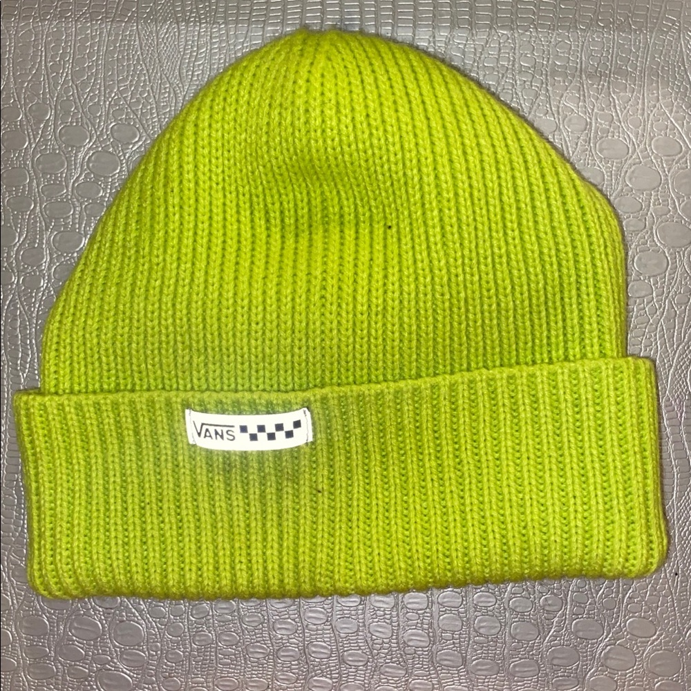 a neon green beanie